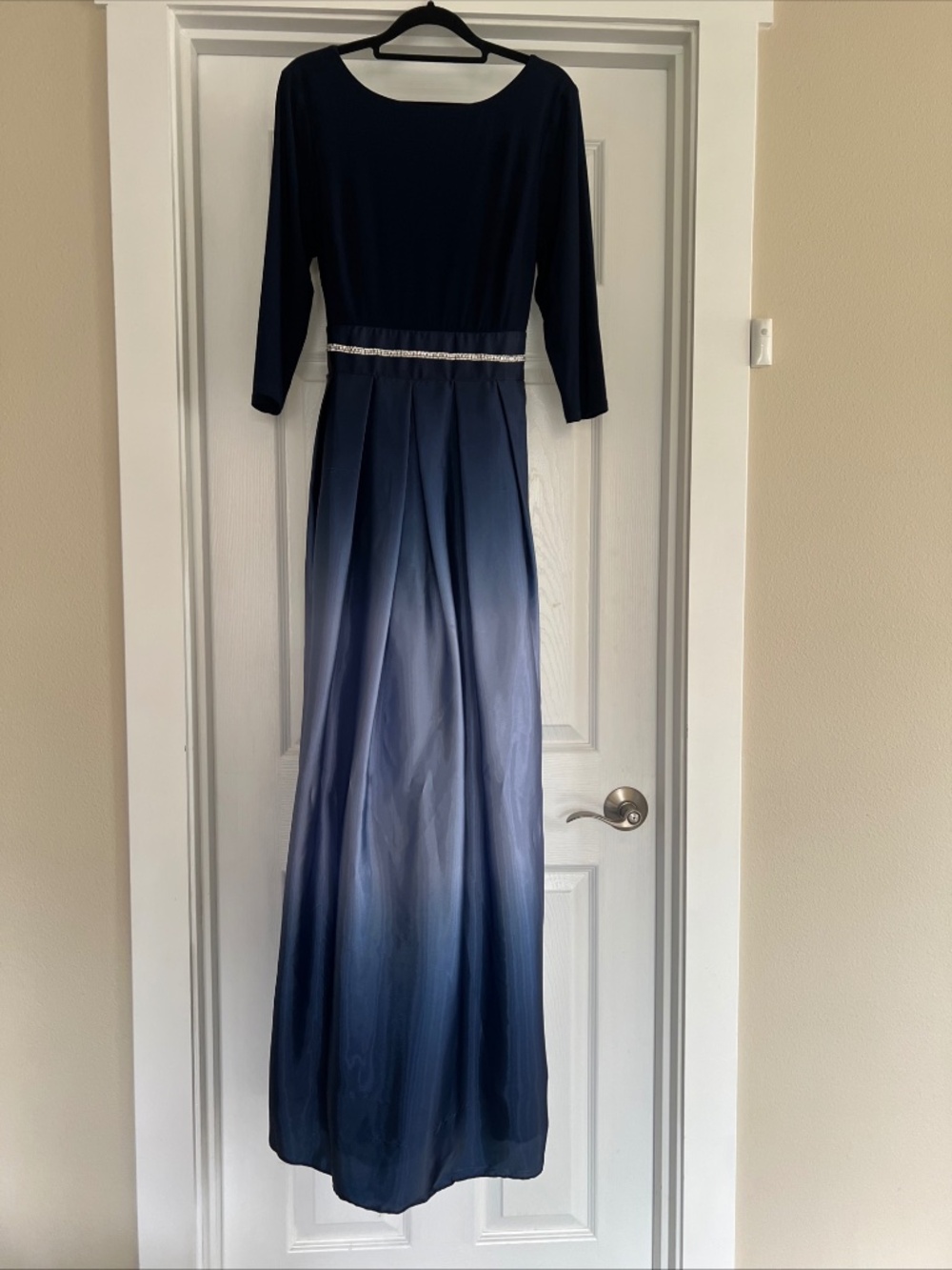 SLNY Blue Ombré Formal Party Dress Maxi 3/4 Sleeve Size 10